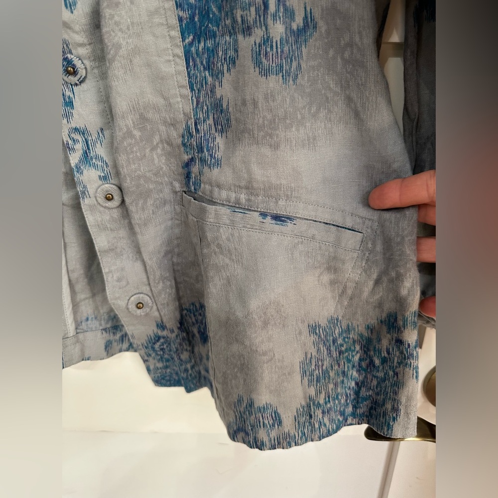 Coldwater creek linen print jacket snap buttons 3/4 sleeve size 16 - Picture 11 of 16
